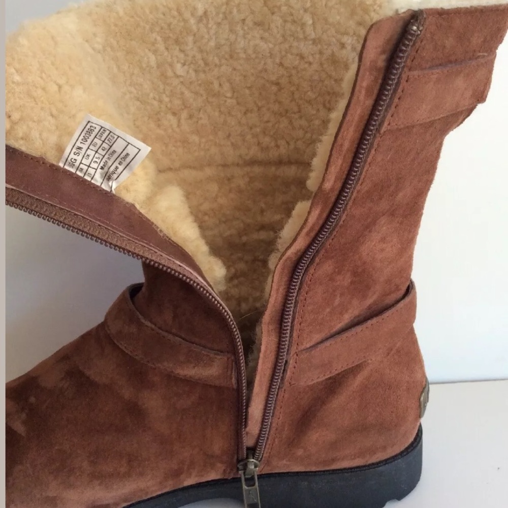 UGG Grandle 11 Brown Suede Moto Engineer Boot Eng - Picture 7 of 8